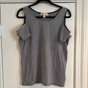 Michael Kors Women's Black and White Striped Top. Open shoulder. Size L
